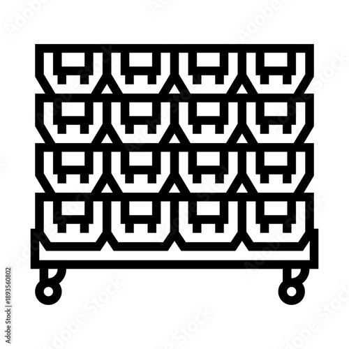 Louvre Panel Trolley icon. ASRS sign. Pictogram of industrial storage equipment. Cantilever rack system.