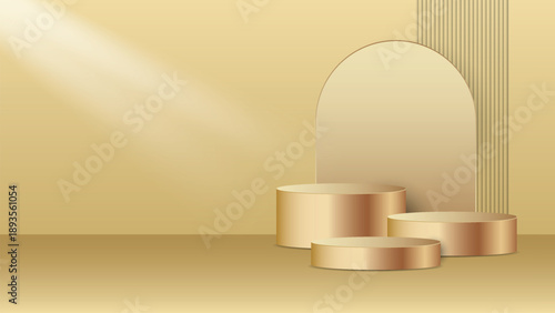 Elegant podium golden decorations. Luxury scene display product concept.