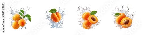 Set of apricot splash isolated on transparent background
