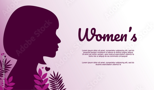 purple silhouette of woman profile for international women day celebration banner