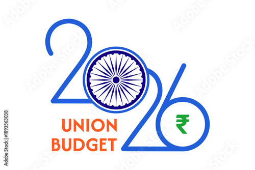 2026 union budget typography concept with rupee symbol vector illlustration