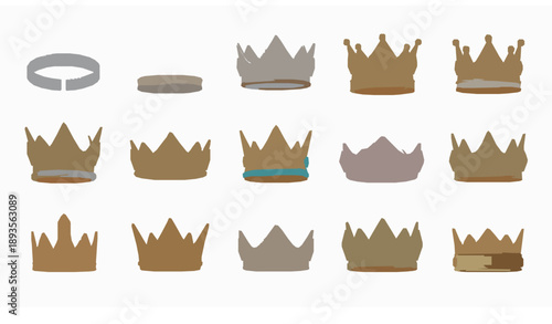 Fantasy and royal crowns 3D vector icon collection isolated on white