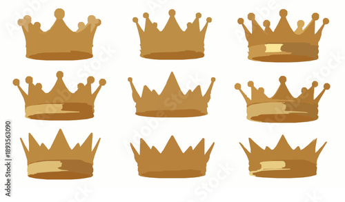 Royal crown 3D vector illustration set isolated on white background
