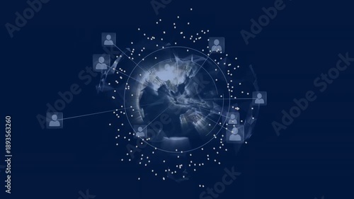 Wallpaper Mural Particle ring pulsing outward causing mesh evolving into rotating Earth globe showing avatar links Torontodigital.ca