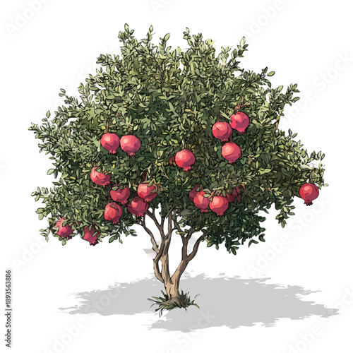 Pomegranate Tree, illustrated as a clean 2D flat vector icon isolated on a white background