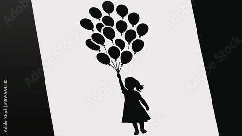 Vector silhouette of girl holding balloons