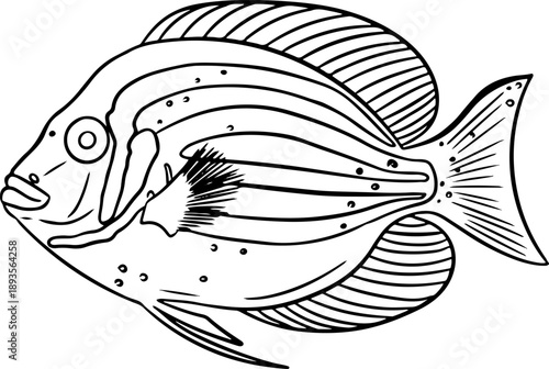 Hand Drawn Flat Sea Fish Doodle Illustration