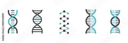 DNA Icon Set Vector Illustration, DNA Structure Molecule, Chromosome Symbol, Representing Genetics, Biology, Molecular Science, and Scientific Research Concept.