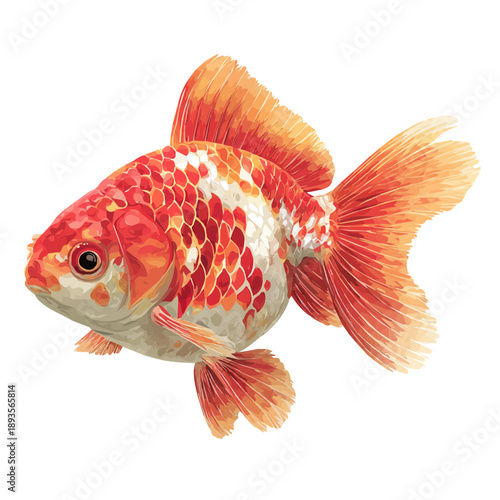 Flat 2D Goldfish vector illustration, icon graphic on white background