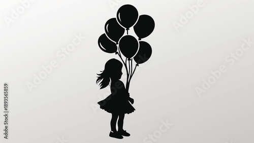 Vector silhouette of a girl holding balloons