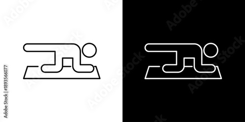 Minimalist line icon depicting a person performing an exercise on a mat, symbolizing fitness, strength, and core workout. Ideal for health and wellness designs