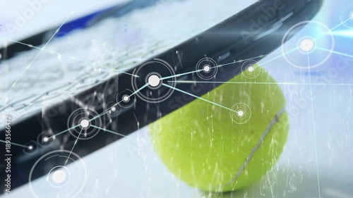 Animation of network of connections over tennis ball and racket