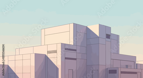 Sleek modern architecture building with geometric shapes and minimalist design in a bright outdoor setting