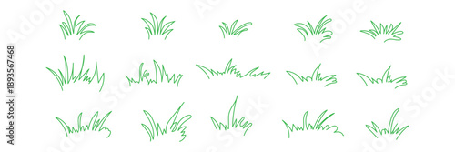 
Grass line doodle. Outline grassland or meadow sketch, simple field design. Black grass brush stroke hand drawn texture for garden pattern or lawn. Herb marker vector isolated element