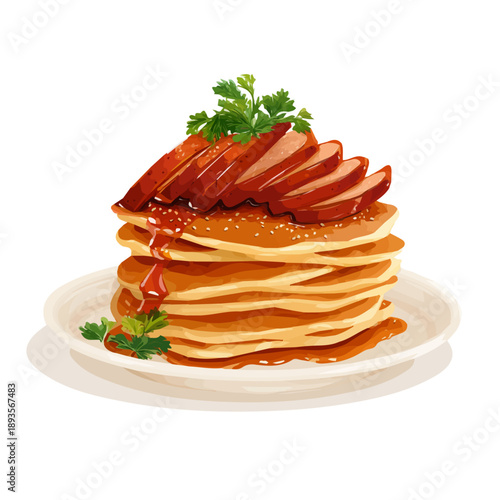 Flat-design 2D vector artwork of a Peking Duck Pancakes, styled as an icon and isolated against white background
