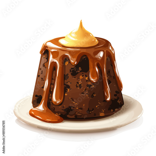 Flat-design 2D vector artwork of a Sticky Toffee Pudding, styled as an icon and isolated against white background