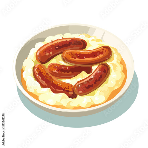 Simple flat 2D vector graphic of a Bangers And Mash in modern icon style, isolated on a white canvas