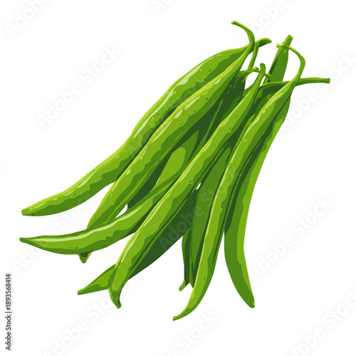 Flat 2D Green Beans vector illustration, icon graphic on white background