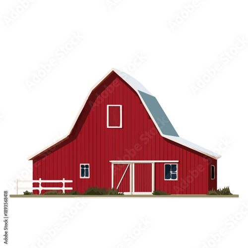 Simple flat 2D vector graphic of a Barn in modern icon style, isolated on a white canvas