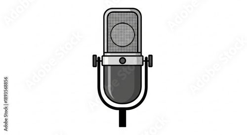Vintage microphone icon retro audio recording symbol for podcasting and broadcasting flat vector illustration on white background