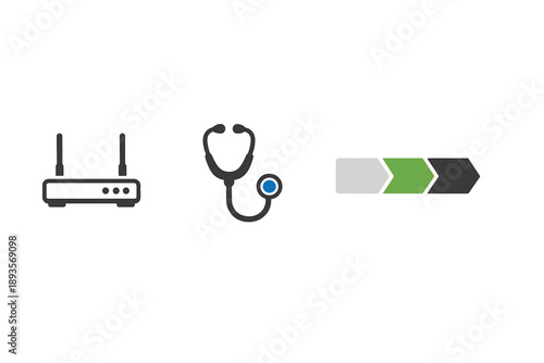 Various symbols representing technology and healthcare found in a modern setting where digital solutions meet medical needs