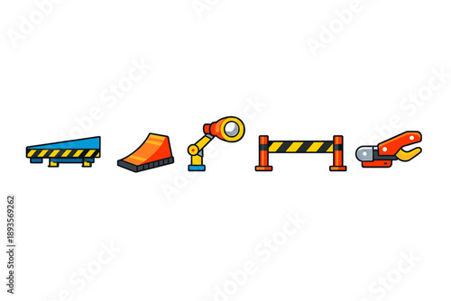 Different construction tools and equipment are shown in a colorful design that illustrates their use in building and repair tasks