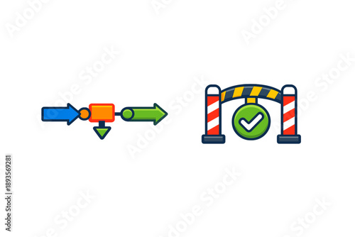 Flowchart symbols showing a process with a validation checkpoint designed for software and systems analysis in a simple layout