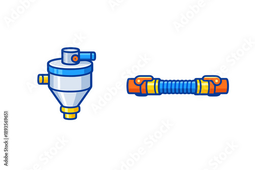 Parts for a machine showing a separator and a hose used in various industrial applications and settings during day hours