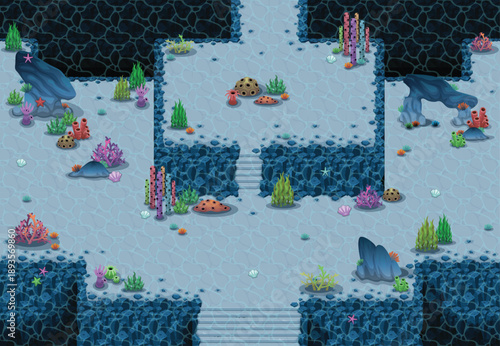 Underwater sea top down game tile set