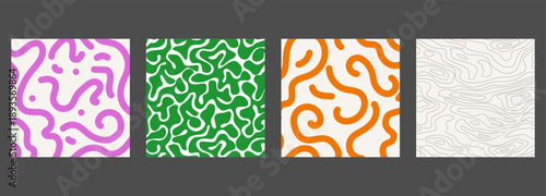 Set of fun colorful line doodle seamless pattern. Creative minimalist style art background collection for children or trendy design with basic shapes. Simple childish scribble backdrop bundle.