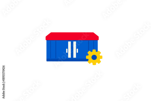 Storage box with gear symbol shows theme of organization and tools in a simple design