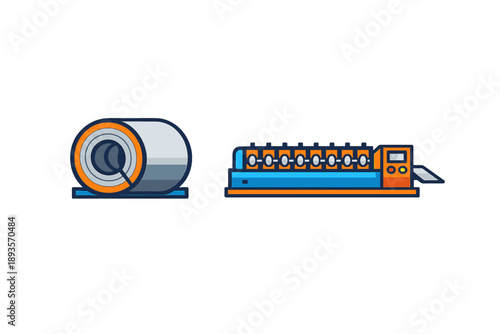 Roll of material and machine used for processing at a factory during daytime