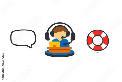 Support representative assists customers on a call while using a computer during work hours in a service center