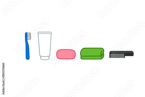 Toothbrush and hygiene items on a white background showing daily cleaning routine in a bathroom setting