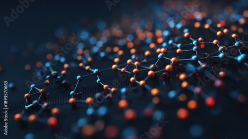 A vibrant abstract representation of molecular structures illuminated by colorful lights, showcasing a dynamic interplay of science and creativity.