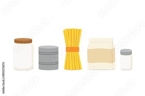 Different types of food items arranged on a flat surface for cooking or baking in a kitchen setting at daytime