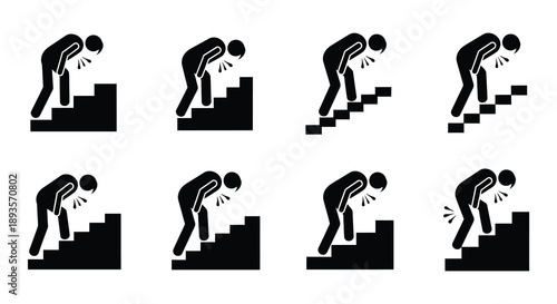 Progressive stages of a person bending over while ascending stairs