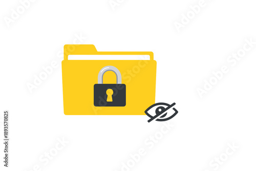 Locked folder icon with a padlock and an eye symbol suggesting hidden content or privacy concerns displayed on a white background