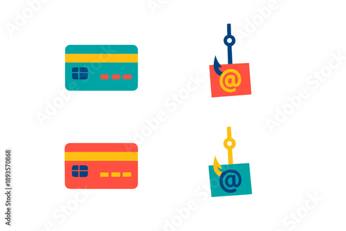 Credit cards and phishing signs shown together to depict a warning about online scams and identity theft