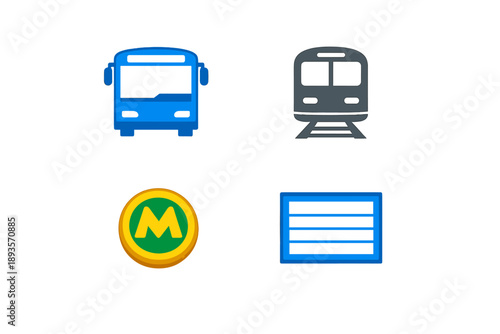 Transport icons show various public transit options in a simple design for easy understanding and navigation