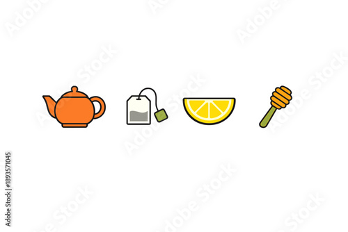 Making a warm drink with a teapot, tea bag, lemon slice, and honey stick for a comforting experience during a chilly afternoon