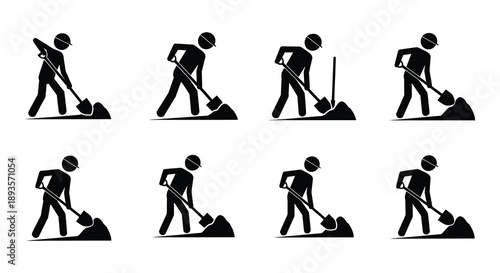 Silhouettes of workers digging with shovels in a repeating pattern