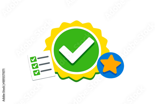 Certification badge design for validating achievements and results in a clear and engaging style with icons representing success and recognition