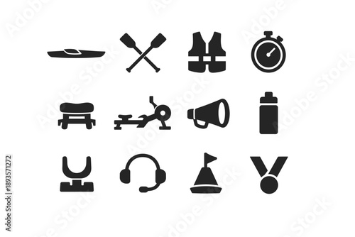 Collection of black sport icons representing different athletic activities and equipment