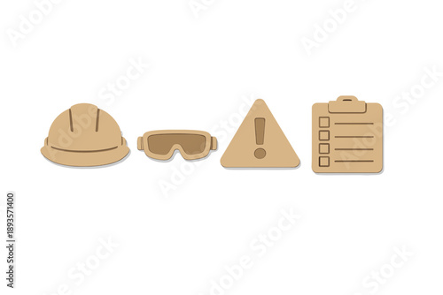 Safety gear and tools used in construction work during the day to help workers follow safety rules and stay protected on job sites in urban areas