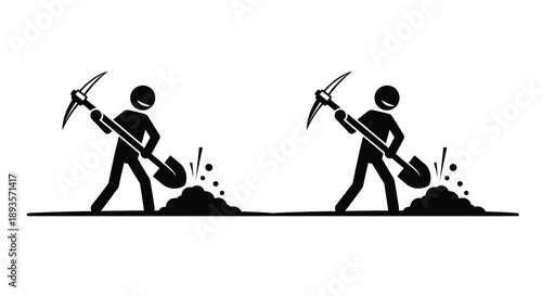 Silhouettes of workers digging with shovels in a repeating pattern