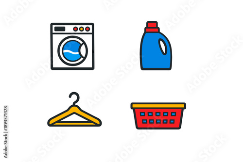 Washing clothes in a home setting with a washing machine and laundry supplies during the day