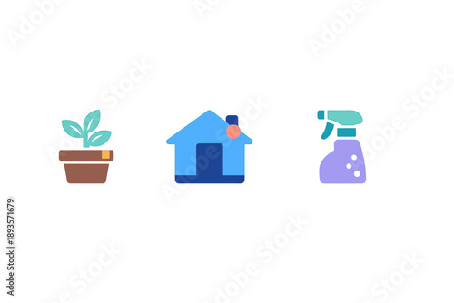 Gardening activities at home during spring with plant care, house maintenance, and cleaning supplies used for indoor gardening tasks