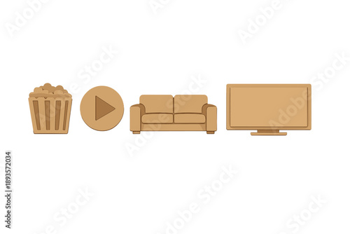 Enjoying a movie night at home with popcorn, a couch, and a television screen set for entertainment