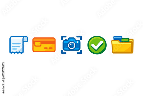 Icons show different steps in managing payments and documentation for a transaction in a digital setting during daytime